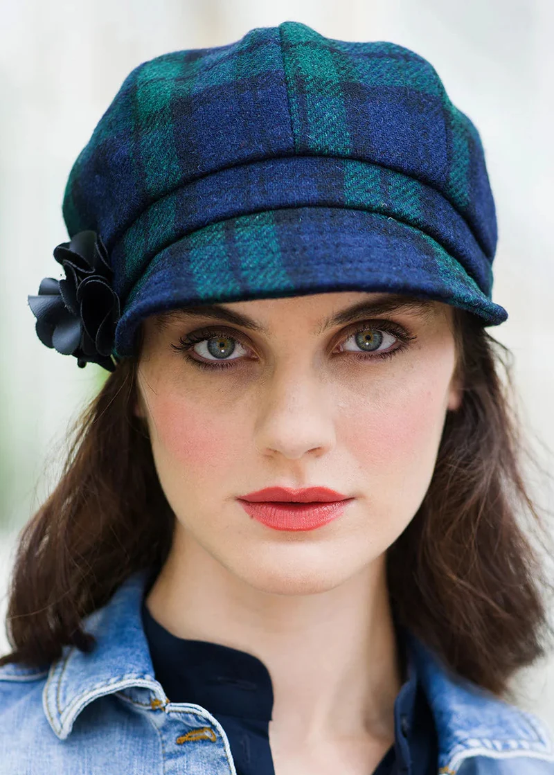 Mucros Newsboy Cap | Navy Green Mix Tweed