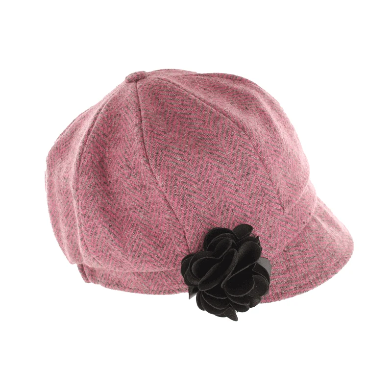 Ladies Pink Tweed Newsboy Cap - Premium Wool Blend