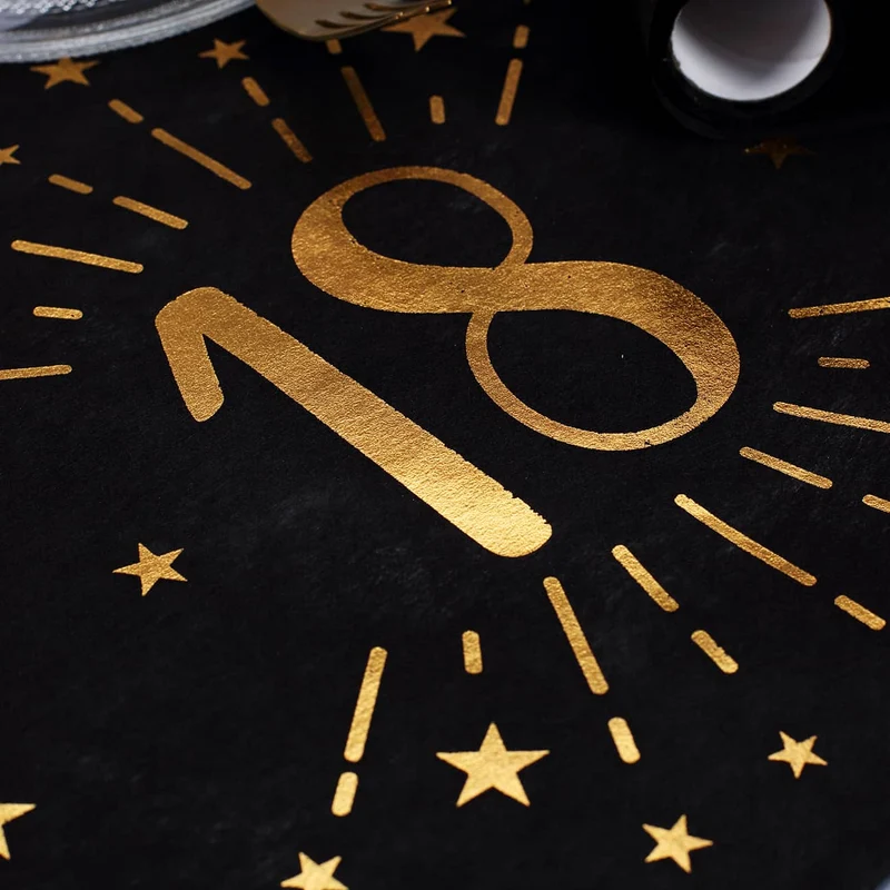 Tischläufer aus Vlies zum 18. Geburtstag - schwarz/gold