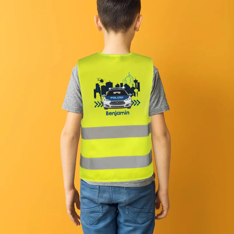 Kinderwarnweste - Polizeiauto - mit Namensaufdruck