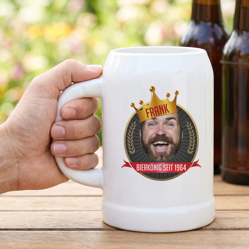 Bierkönig - Bierkrug mit Ihrem Foto, Namen und Wunschtext