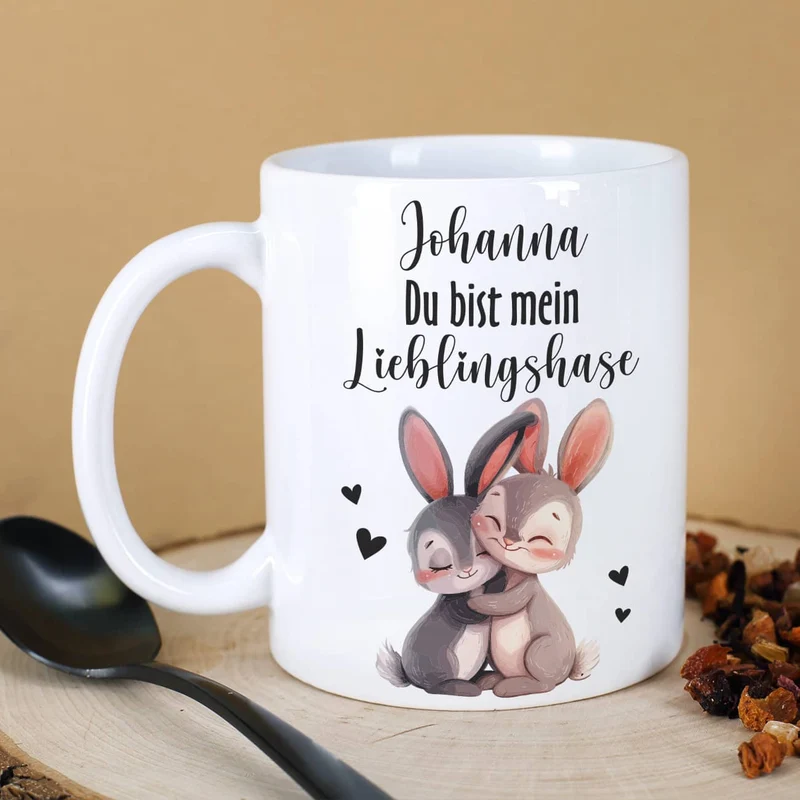 Du bist mein Lieblingshase - Tasse mit Namensaufdruck als Geschenk zu Ostern