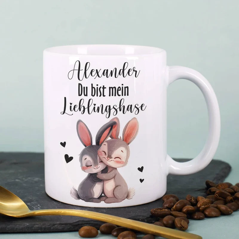 Du bist mein Lieblingshase - Tasse mit Namensaufdruck als Geschenk zu Ostern