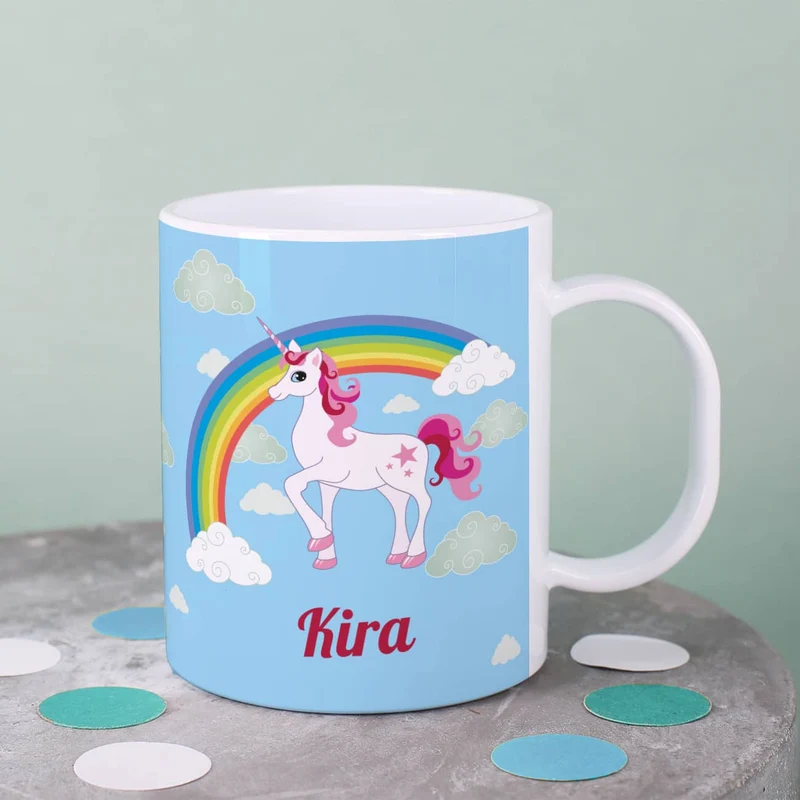 Einhorn Tasse aus bruchfestem Kunststoff mit Ihrem Namen personalisiert