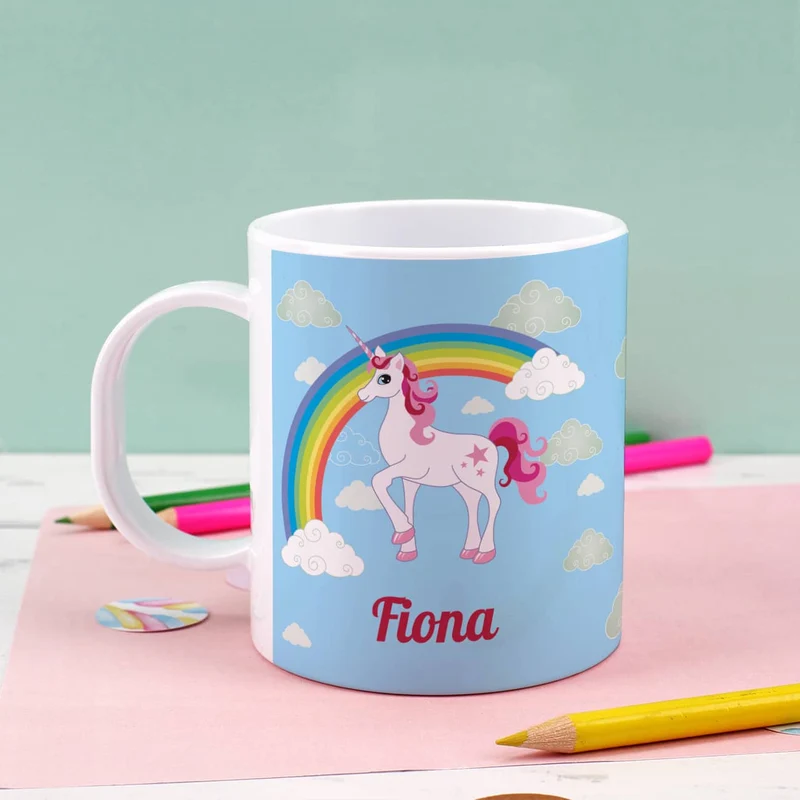 Einhorn Tasse aus bruchfestem Kunststoff mit Ihrem Namen personalisiert