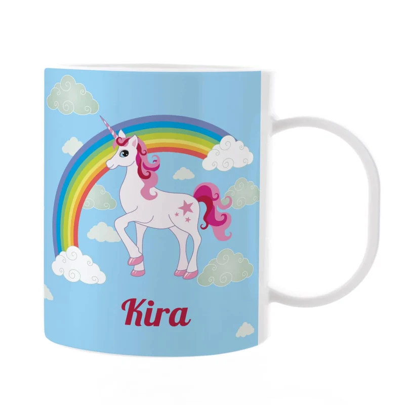 Einhorn Tasse aus bruchfestem Kunststoff mit Ihrem Namen personalisiert