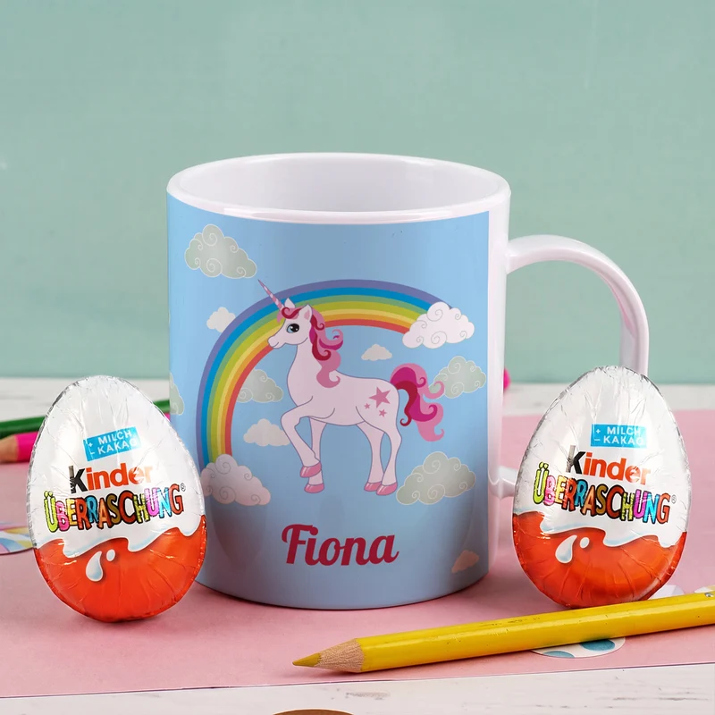 Einhorn Tasse aus bruchfestem Kunststoff mit Ihrem Namen personalisiert