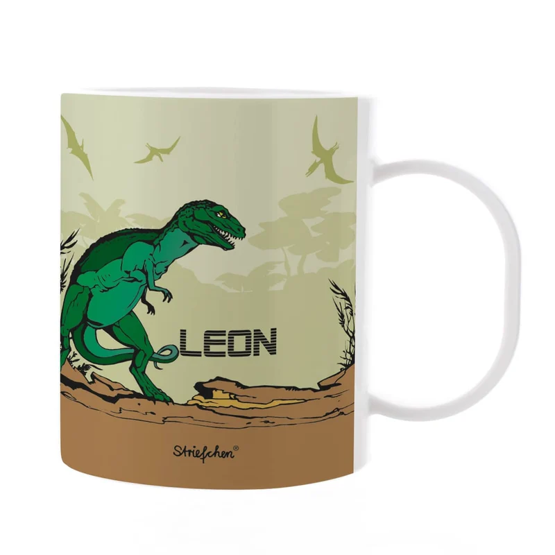 Schöne Kindertasse mit Dinosaurier und Namen des Kindes | Geschenk für Einschulung & Kinder