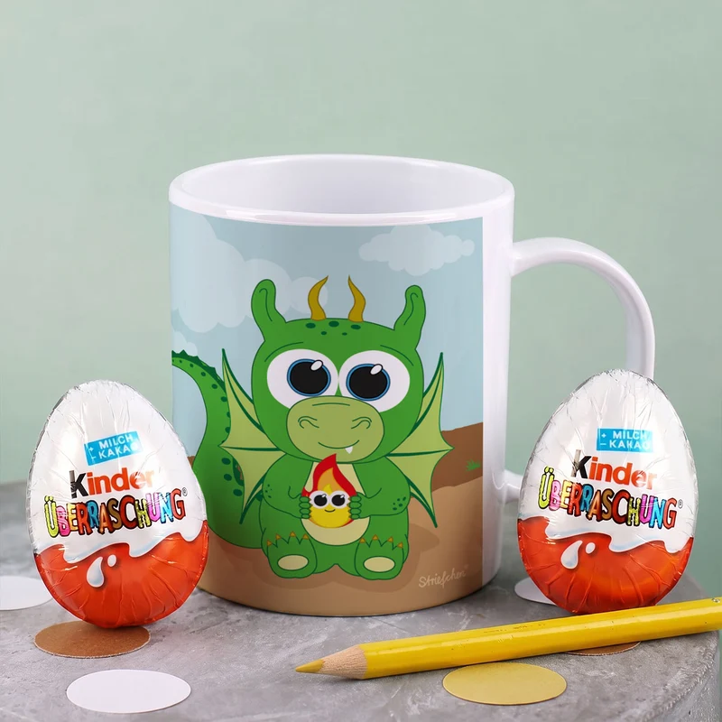 Niedliche Drachentasse mit Wunschname | Tasse als Geschenk für Kinder