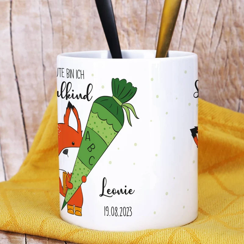 Ab jetzt Schulkind - Tasse mit niedlichem Fuchsmotiv als Geschenk zur Einschulung