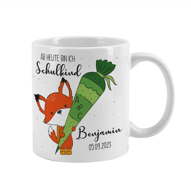 Ab jetzt Schulkind - Tasse mit niedlichem Fuchsmotiv als Geschenk zur Einschulung