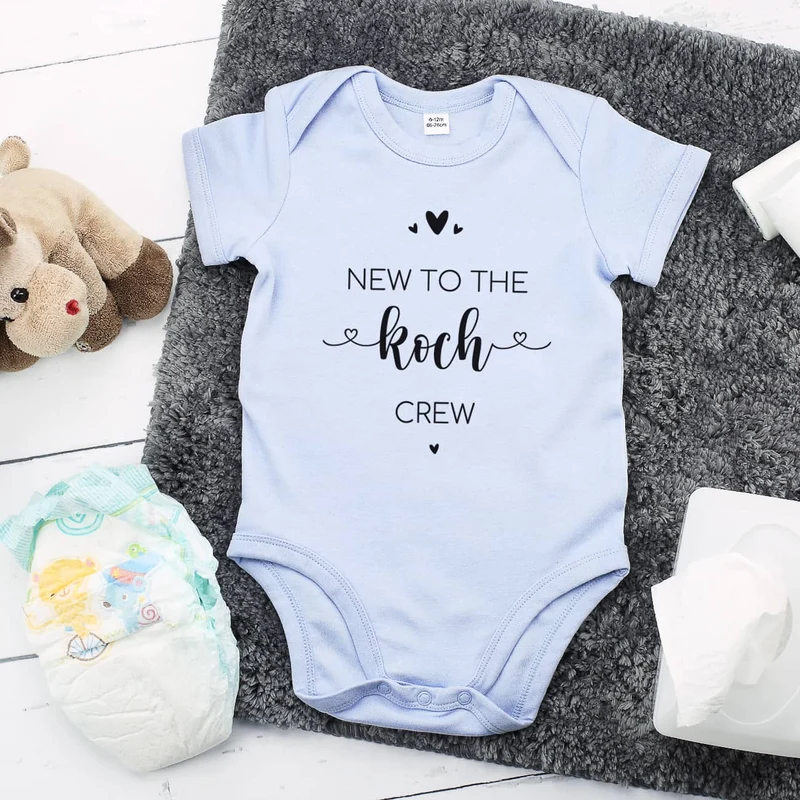 Persönlicher Babybody -New to the Crew- hellblau - Geschenk zur Geburt