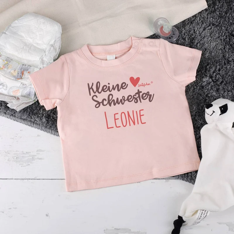 Baby Shirt Kleine Schwester / Kleiner Bruder mit Namensaufdruck