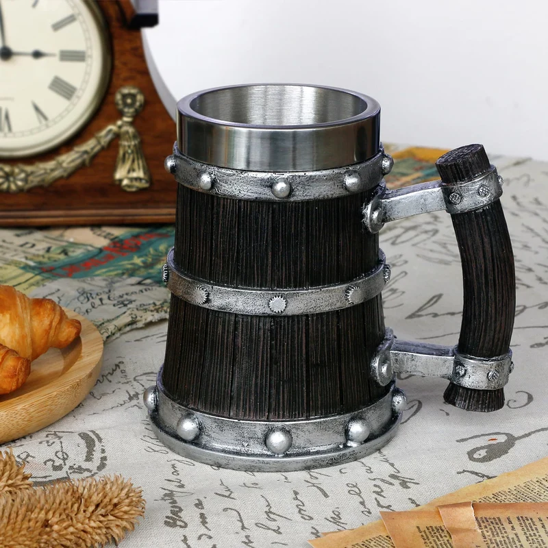 Medieval Viking Beer Mugs for Men - 21oz Norse Wood Tankard