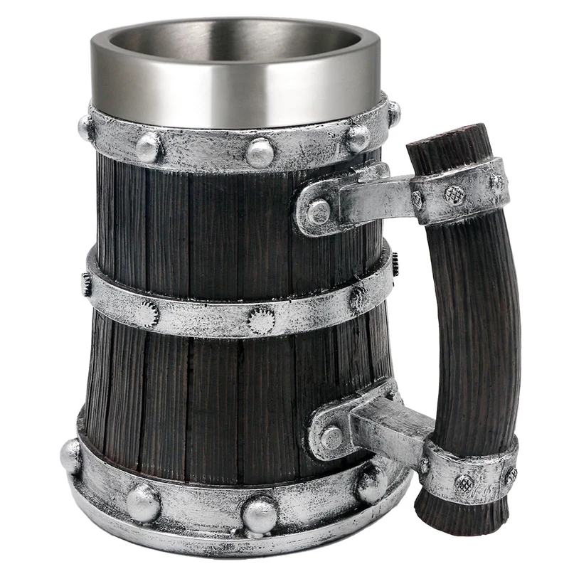 Medieval Viking Beer Mugs for Men - 21oz Norse Wood Tankard