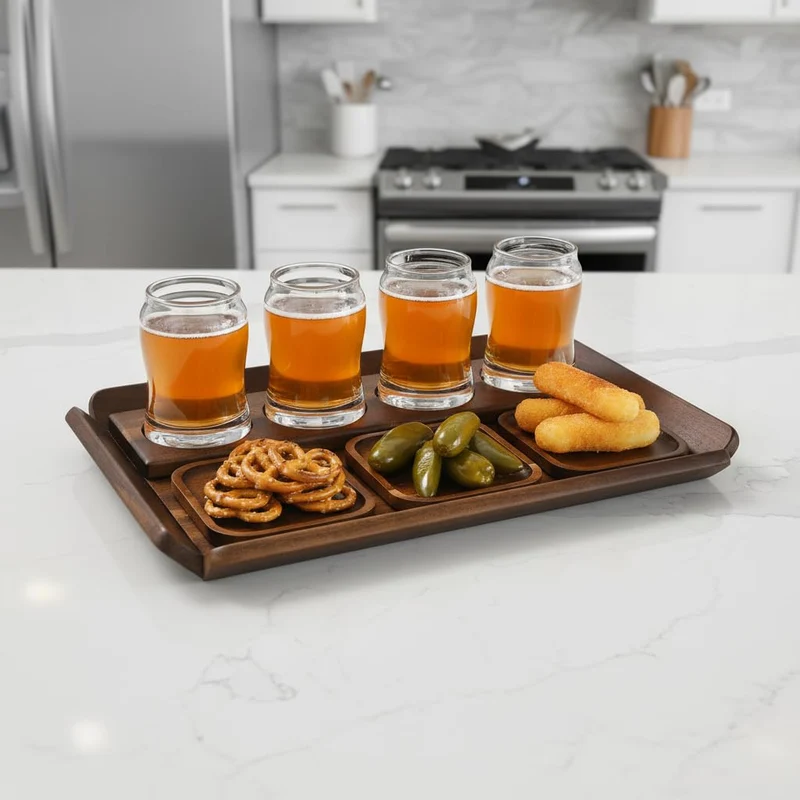 Shanik Wooden Beer Flight Paddle Tray Set with 4 Glasses & Coasters – Rustic Tasting Flight Board – Craf Sampler Set for Home Bar, Birthday Gift for Beer Lovers, Men’s Gift Ideas