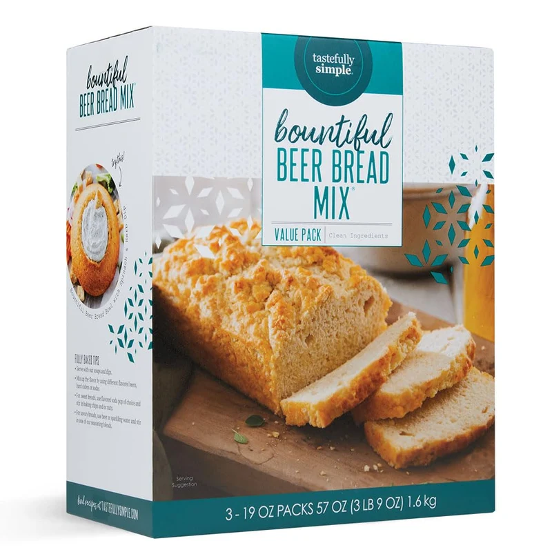 Tastefully Simple Bountiful Beer Bread Mix, Incredibly Easy to Make Artisan Bread Loaves, Just Add Beer or Soda, No Bread Machine Needed, Nothing Artificial, 19 Ounces (Pack of 3)