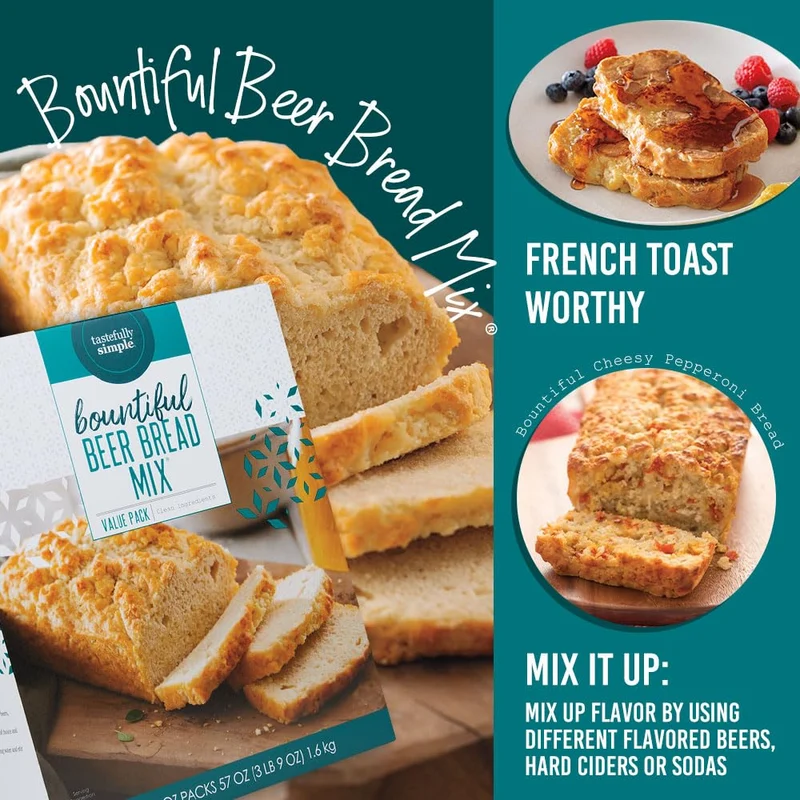 Tastefully Simple Bountiful Beer Bread Mix, Incredibly Easy to Make Artisan Bread Loaves, Just Add Beer or Soda, No Bread Machine Needed, Nothing Artificial, 19 Ounces (Pack of 3)