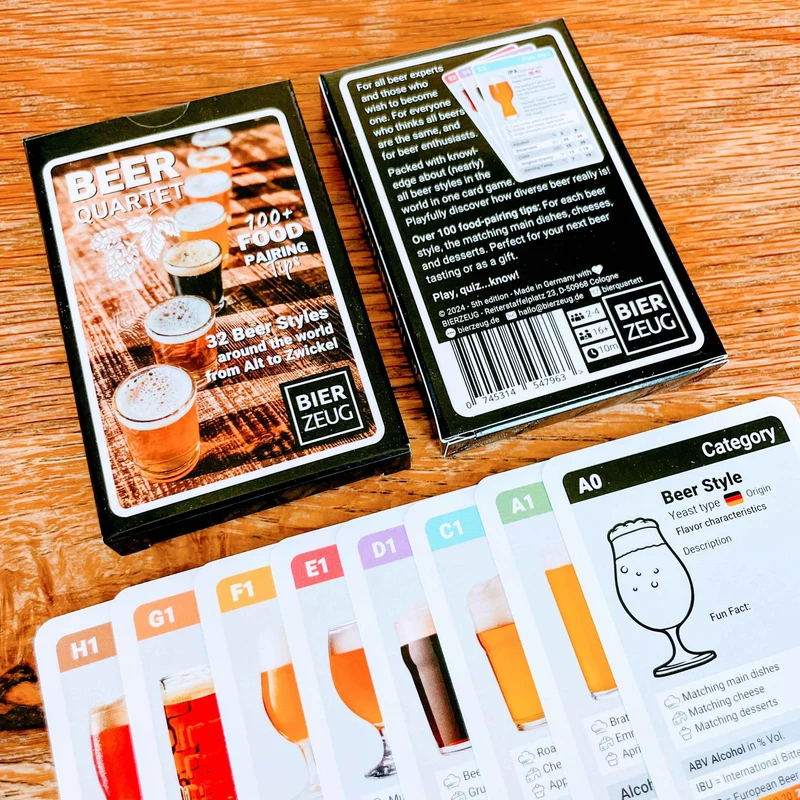 BEER QUARTET | The Ultimate Beer Learning Game | 32 Beer Styles from around the world from Alt to Zwickel | 100+ Food Pairing Tips | 2-4 Players
