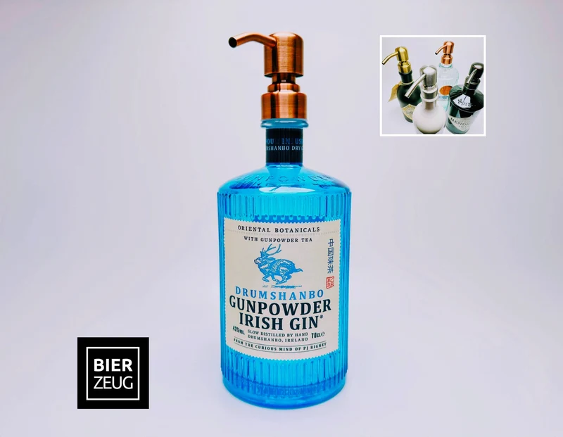 Gin-Seifenspender “Gunpowder“ | Upcycling Pumpspender aus Gunpowder Gin Flasche | Nachfüllbar | Handgemachte Bad Deko Geschenk aus Irland