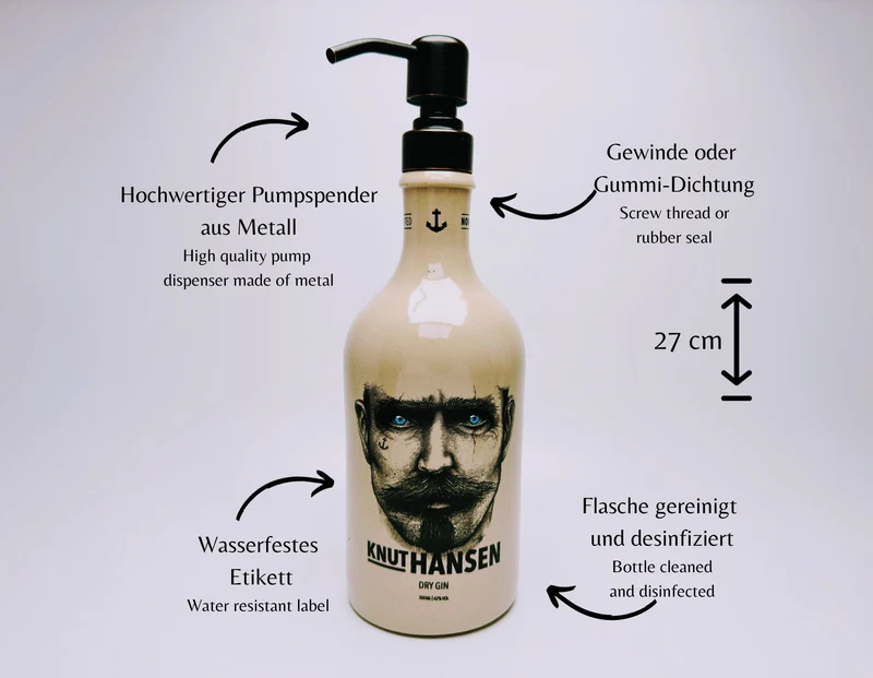 Gin-Seifenspender “Knut“ | Upcycling Pumpspender aus Original Knut Hansen Gin-Flasche | Nachfüllbar mit Seife | Bad-Deko | Geschenk Hamburg
