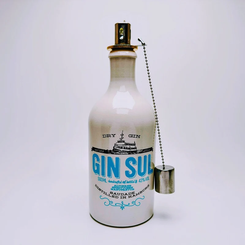 Gin Öllampe “Sul“ | Handgemachte Öllampe aus Gin Sul Flaschen | Upcycling | Handgefertigt | Individuell | Geschenk | Hamburg | Deko | H:24cm