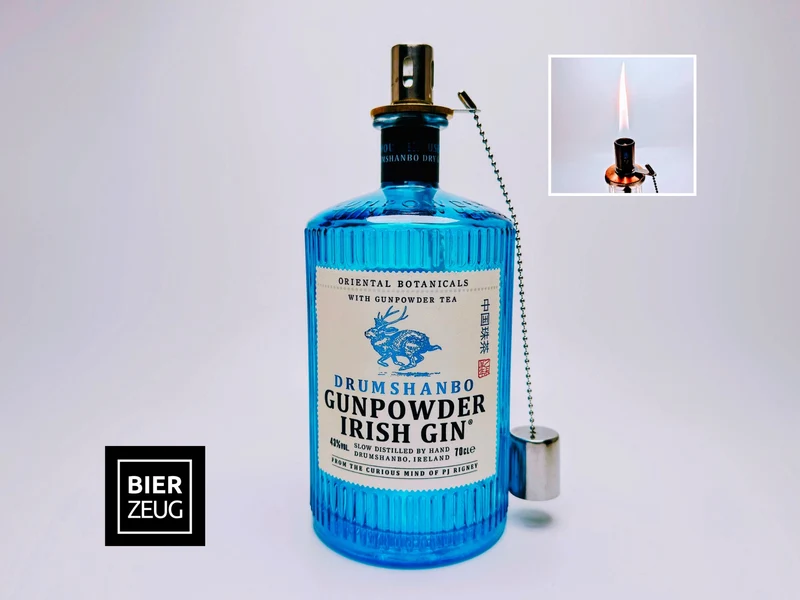 Gin Öllampe “Gunpowder“ | Handgemachte Öllampe aus Gunpowder Gin Flaschen | Upcycling | Handgefertigt | Individuell | Geschenk | Deko | H:20