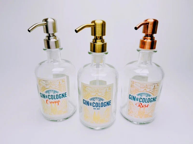 Gin-Seifenspender “Gin de Cologne“ | Upcycling Pumpspender aus Gin Cologne Flaschen | Nachfüllbar mit Seife etc. | Bad Deko | Geschenk Köln