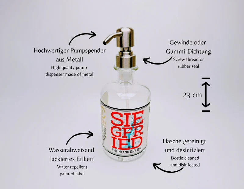Gin-Seifenspender “Siegfried“ | Upcycling Pumpspender aus Siegfried Gin Flaschen | Nachfüllbar mit Seife etc. | Bad Deko | Geschenk Bonn