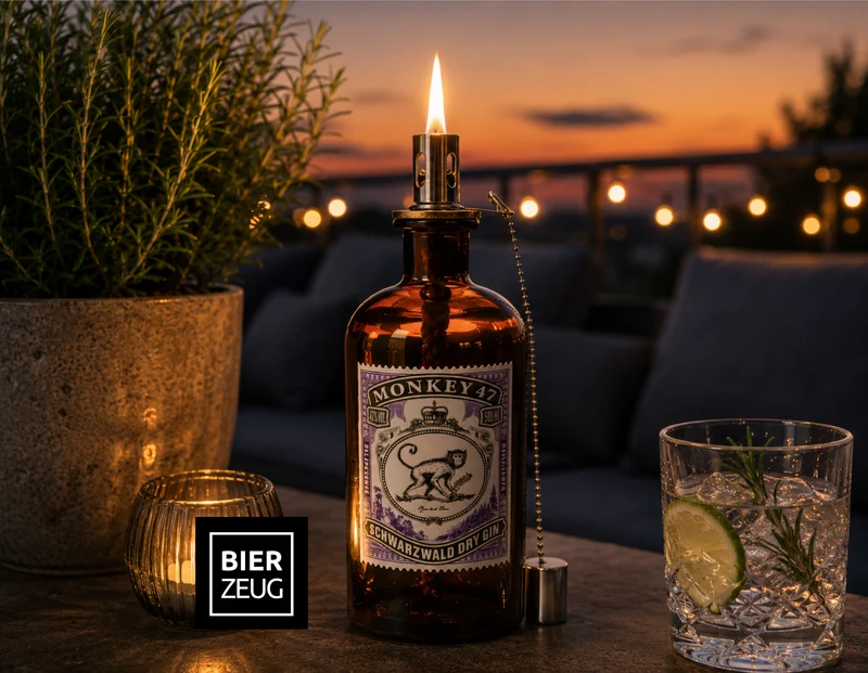 Gin Öllampe "Monkey 47" | Handgemachte Öllampe aus Monkey 47 Flaschen | Upcycling | Handgefertigt | Individuell | Geschenk | Deko | H:21cm