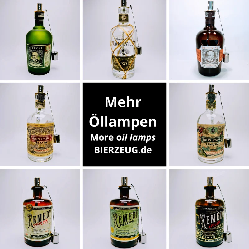 Rum-Öllampe ”Botucal” | Handgemachte Öllampe aus Botucal-Flaschen | Upcycling | Handgemacht | Individuell | Geschenk | Deko | H:23cm - 0,7l