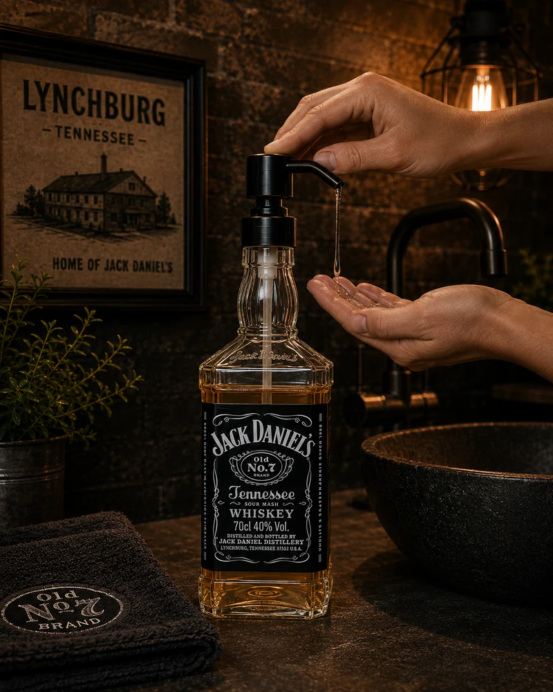 Whisky-Seifenspender “Jacky” | Upcycling Pumpspender aus Jack Daniels Flasche | Nachfüllbar | Bad Deko | Geschenkidee für Whisky Fans
