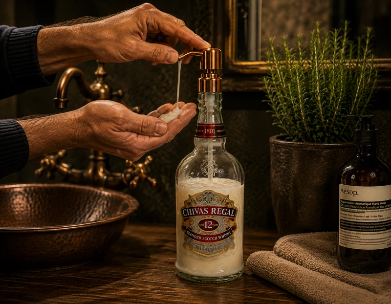 Whisky-Seifenspender “Chivas Charm” | Upcycling Pumpspender aus Chivas Regal Flaschen | Nachfüllbar mit Seife | Bad Deko | Geschenk | H:28cm