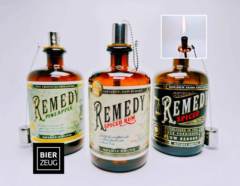 Rum-Öllampe ”Remedy” | Handgemachte Öllampe aus Remedy Rum-Flaschen | Upcycling | Handgemacht | Individuell | Geschenk | Deko | H: 21cm