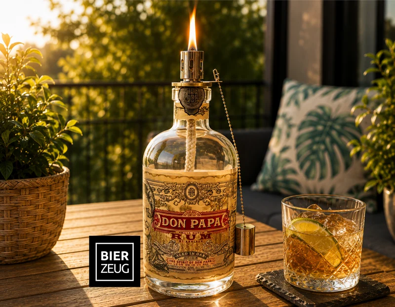 Rum-Öllampe ”Don Papa” | Handgemachte Öllampe aus Don Papa-Flaschen | Upcycling | Handgemacht | Individuell | Geschenk | Deko | H:25cm