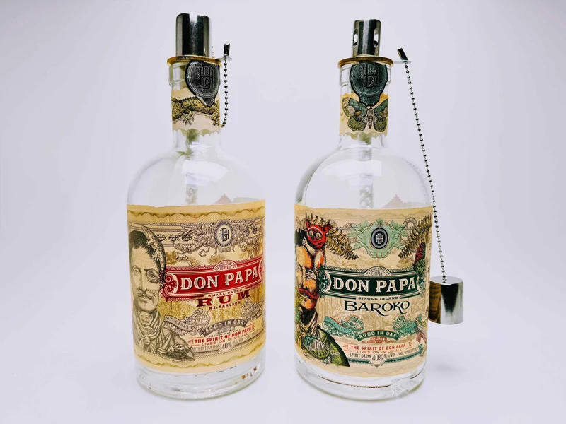 Rum-Öllampe ”Don Papa” | Handgemachte Öllampe aus Don Papa-Flaschen | Upcycling | Handgemacht | Individuell | Geschenk | Deko | H:25cm