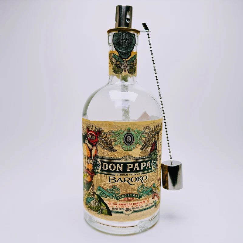 Rum-Öllampe ”Don Papa” | Handgemachte Öllampe aus Don Papa-Flaschen | Upcycling | Handgemacht | Individuell | Geschenk | Deko | H:25cm