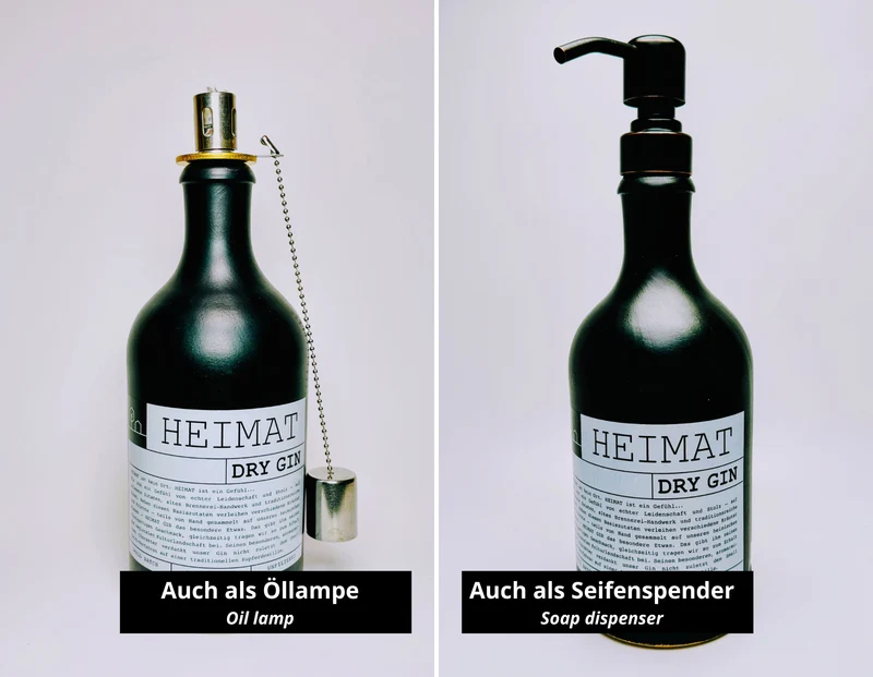 Heimat Gin Vintage-Lampe | Handgemachte Upcycling Tischlampe aus Heimat Gin | Einzigartige Geschenkidee | Deko-Licht | Upcycling Leuchte