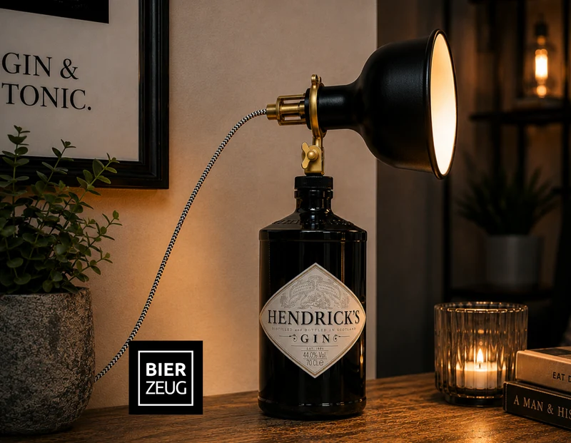 Hendricks Gin Vintage-Lampe | Handgemachte Upcycling Tischlampe | Einzigartige Geschenkidee | Retro Deko-Licht | Upcycling Leuchte