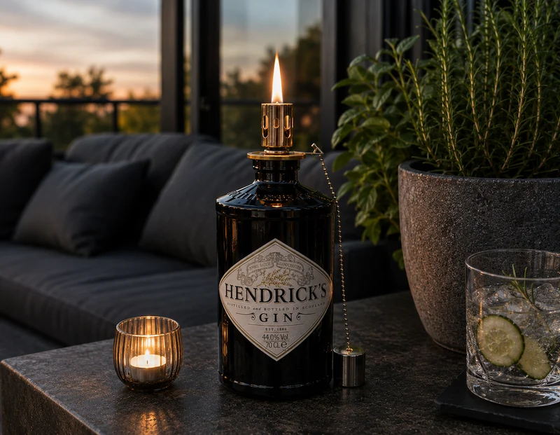 Hendricks Gin Vintage-Lampe | Handgemachte Upcycling Tischlampe | Einzigartige Geschenkidee | Retro Deko-Licht | Upcycling Leuchte