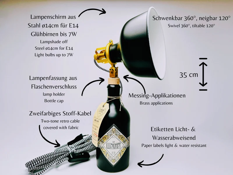 Illusionist Gin Vintage-Lampe | Handgemachte Upcycling Tischlampe aus Illusionist Gin | Einzigartige Geschenkidee | Deko-Licht | Upcycling