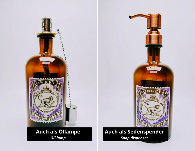 Monkey47 Gin Vintage-Lampe | Handgemachte Upcycling Tischlampe aus Monkey 47 Gin | Einzigartige Geschenkidee | Deko-Licht | Upcycling