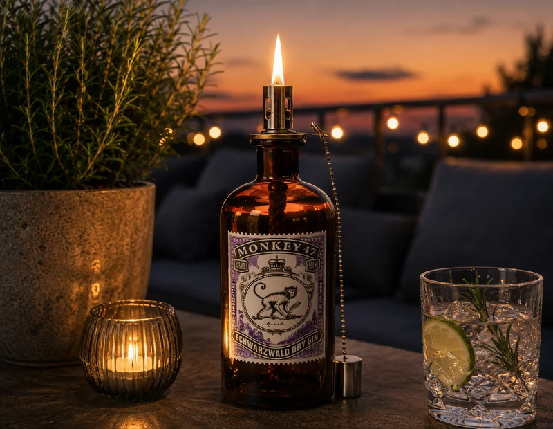 Monkey47 Gin Vintage-Lampe | Handgemachte Upcycling Tischlampe aus Monkey 47 Gin | Einzigartige Geschenkidee | Deko-Licht | Upcycling