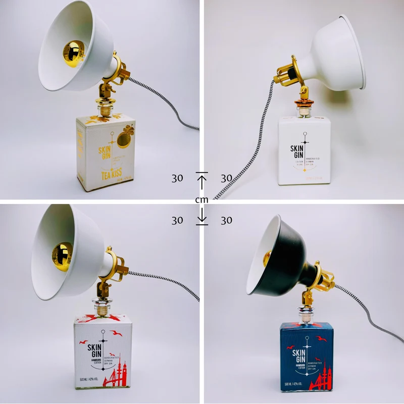 Gin Tischlampe aus echter Ginflasche – Handgemachte Design Lampe im Industrial Look – Upcycling Deko Lampe – Geschenkidee für Gin Liebhaber