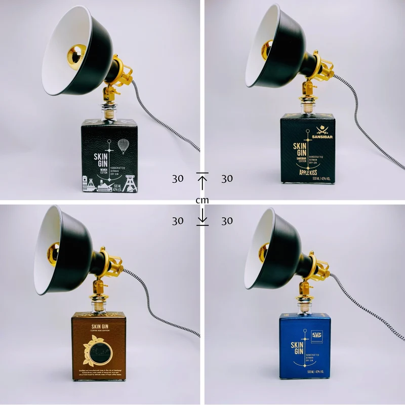 Gin Tischlampe aus echter Ginflasche – Handgemachte Design Lampe im Industrial Look – Upcycling Deko Lampe – Geschenkidee für Gin Liebhaber