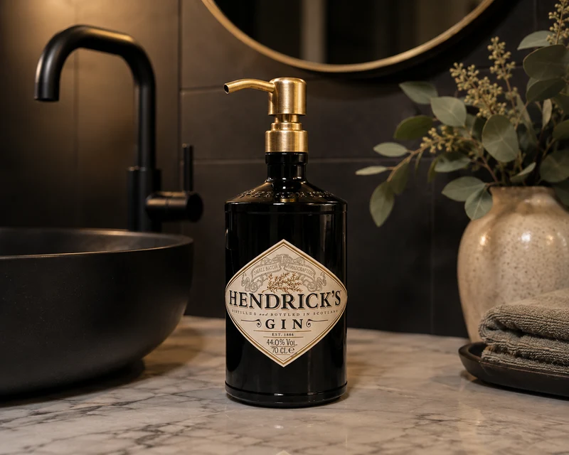 Gin-Seifenspender “Hendricks” | Upcycling Pumpspender aus Hendricks Gin Flasche | Nachfüllbar | Bad Deko Geschenk aus Schottland | 700ml