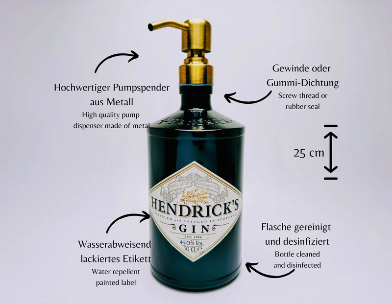 Gin-Seifenspender “Hendricks” | Upcycling Pumpspender aus Hendricks Gin Flasche | Nachfüllbar | Bad Deko Geschenk aus Schottland | 700ml