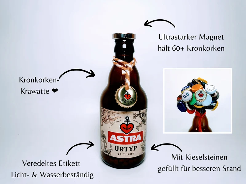 Astra KraftBIERbaum | Magnetischer Kronkorken-Sammler im Hamburg-Style | Upcycling Astra Flasche | Perfekt für Partys | Hält 60+ Kronkorken