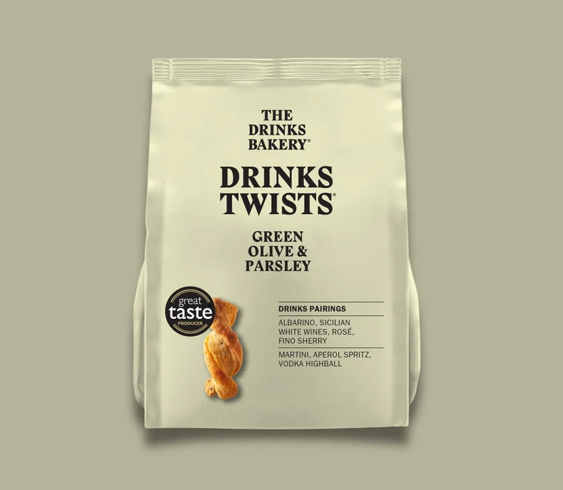 The Drinks Bakery Savory Drinks Twists Mixed Pack, Luxury Pastry with Emmental Cheese & Onion Confit and Green Olive & Parsley. Made in France - 4 x 3.5oz bags