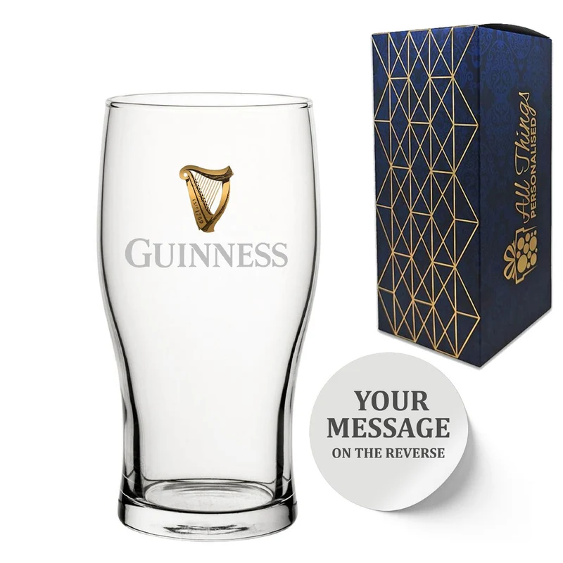 Official Classic Guinness Pint Glass, Engraved with Any Message, Gift Boxed